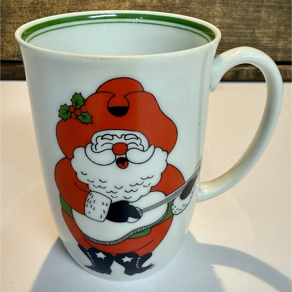 Vintage‎ Fitz and Floyd Singing Cowboy Santa with Guitar Coffee Mug 1976~6 oz.
